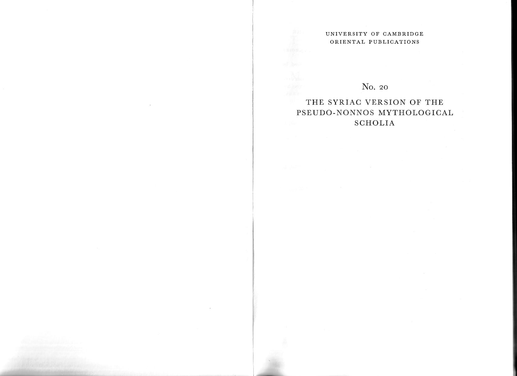 The Syriac Version of the Pseudo-Nonnos Mythological Scholia