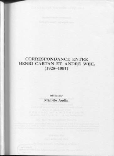 Correspondance entre Henri Cartan et André Weil (1928-1991)