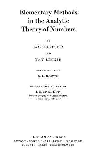 Elementary Methods in the Analytic Theory of Numbers