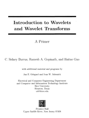Introduction to Wavelets and Wavelet Transforms