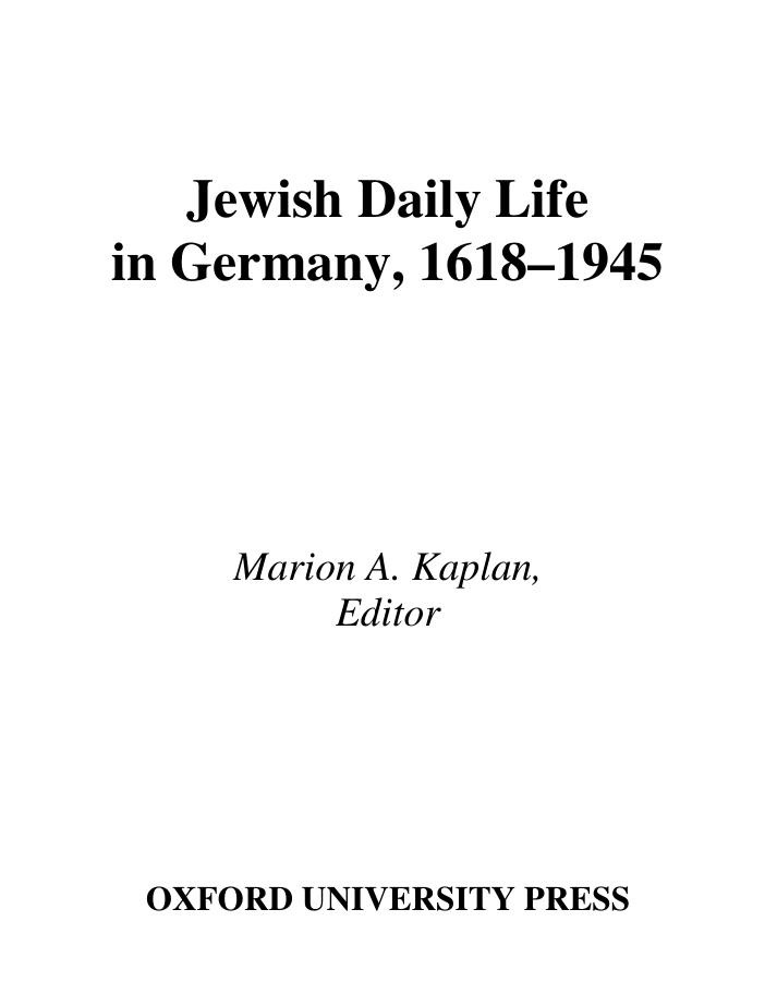 Jewish Daily Life in Germany, 1618-1945