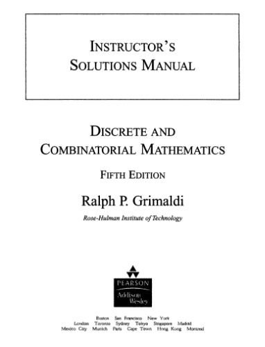 Discrete and combinatorial mathematics, fifth edition : instructor's solutions manual