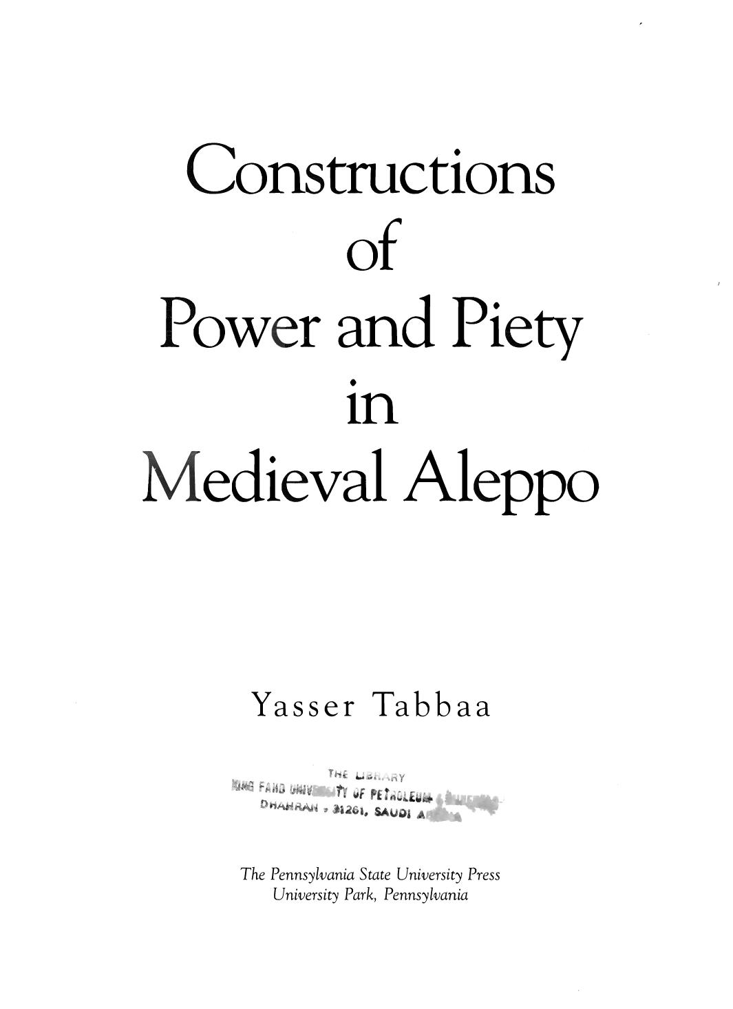 Constructions of Power and Piety in Medieval Aleppo