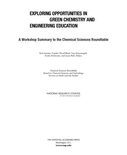 Exploring Opportunities in Green Chemistry and Engineering Education