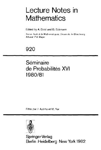 Séminaire de Probabilités XVI, 1980/81