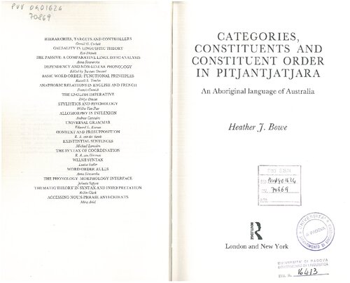 Categories, Constituents, And Constituent Order In Pitjantjatjara