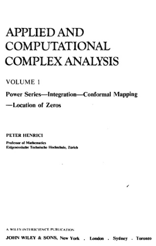 Applied and Computational Complex Analysis