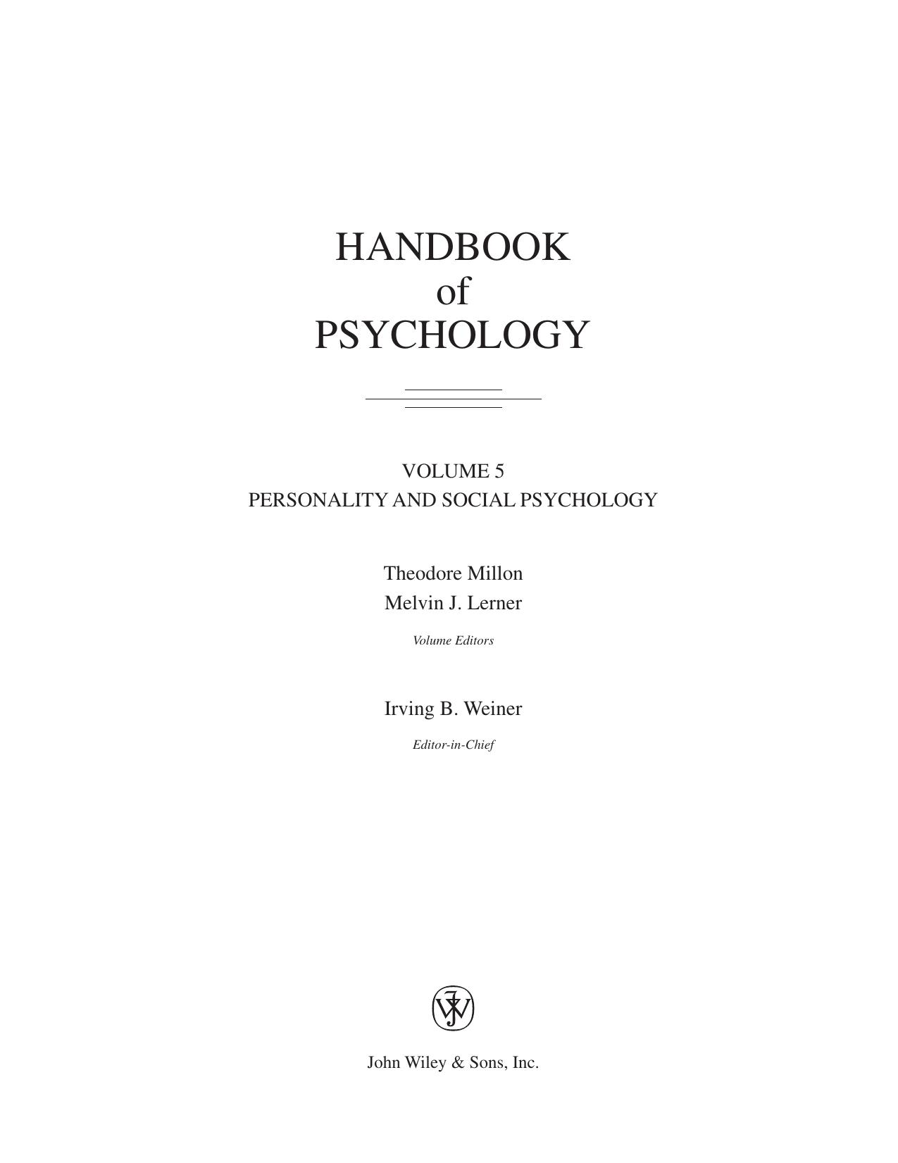 Handbook of Psychology, Volume 5