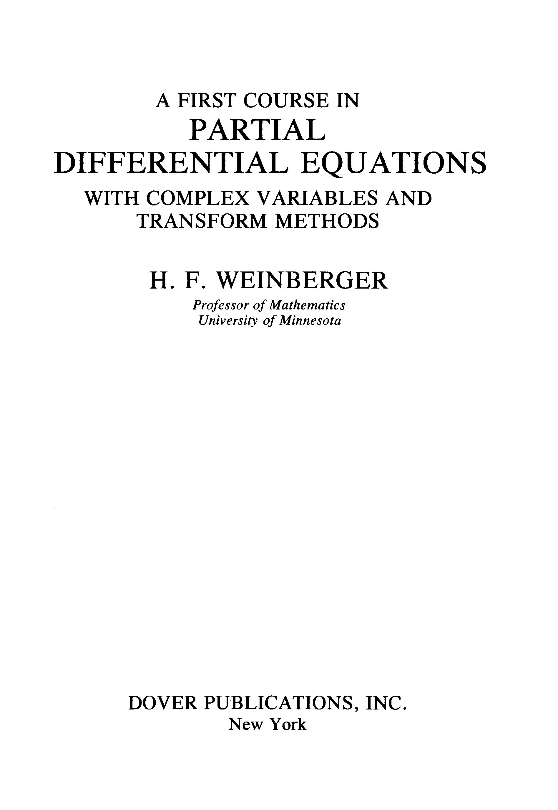 A First Course in Partial Differential Equations