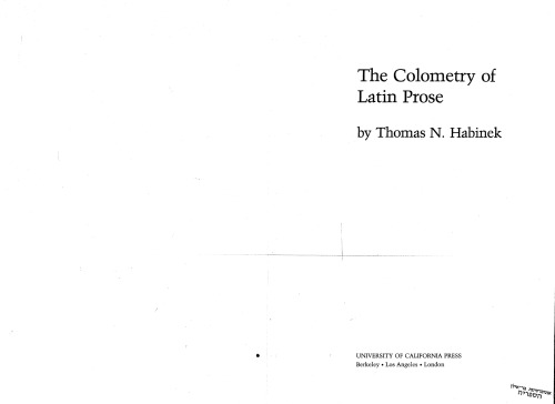 The Colometry Of Latin Prose