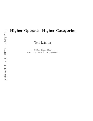 Higher Operads, Higher Categories