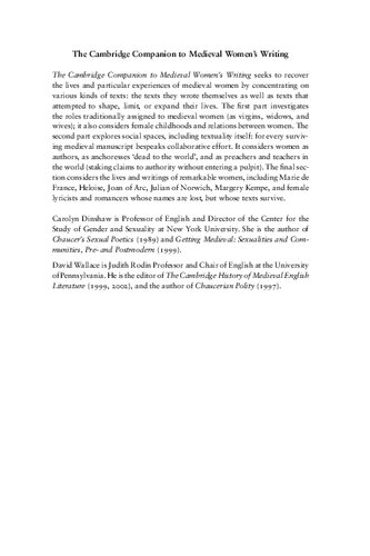 The Cambridge Companion to Medieval Women's Writing