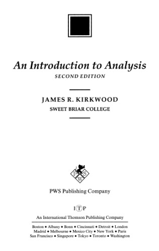 An Introduction To Analysis