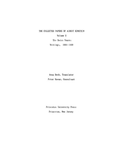 The Collected Papers of Albert Einstein 2