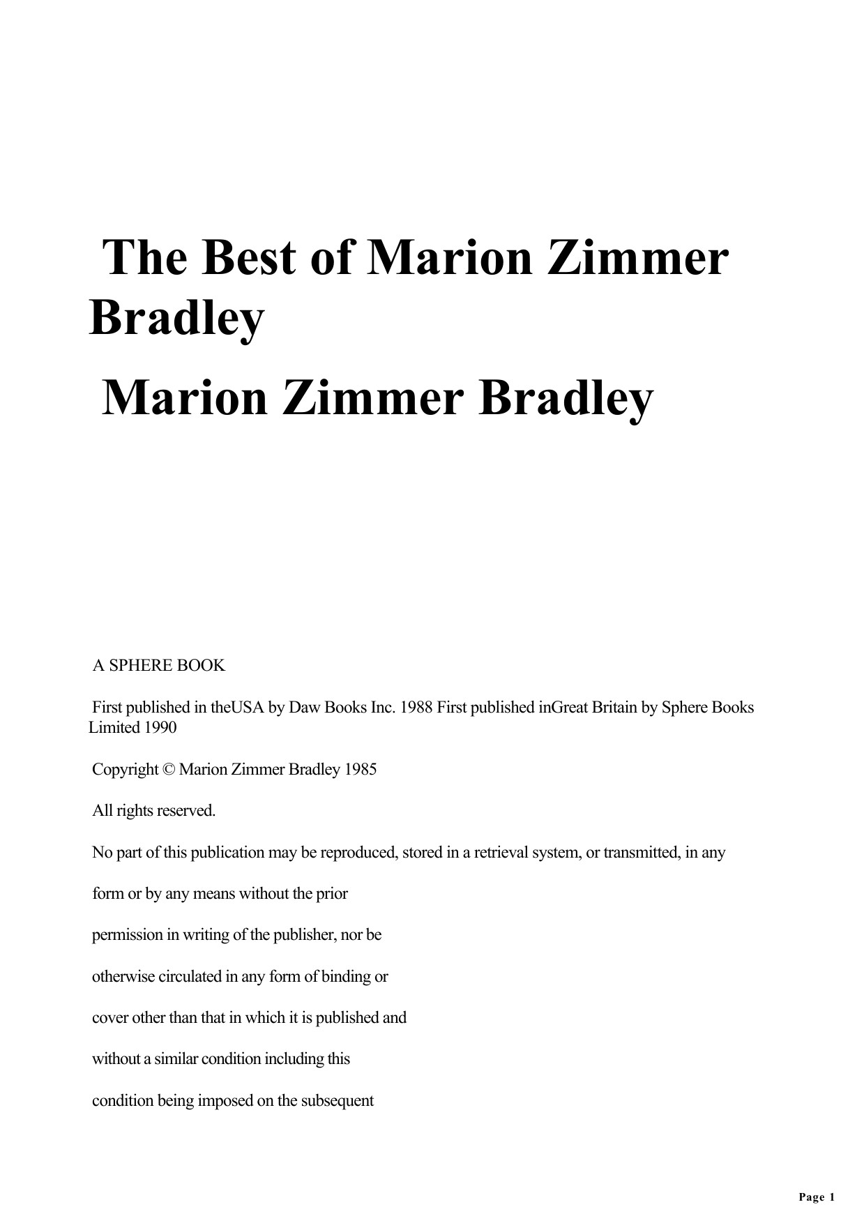 The Best of Marion Zimmer Bradley