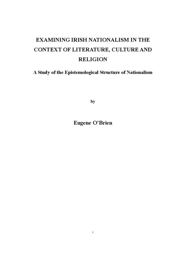 Examining Irish Nationalism in the Context of Literature, Culture and Religion