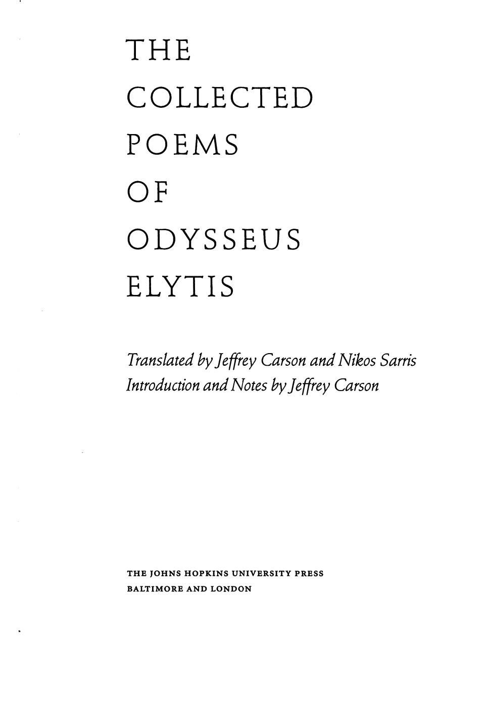 The Collected Poems of Odysseus Elytis