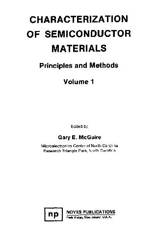 Characterization of Semiconductor Materials, Volume 1, 1