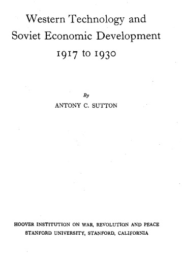 Western Technology and Soviet Economic Development, 1917 to 1930