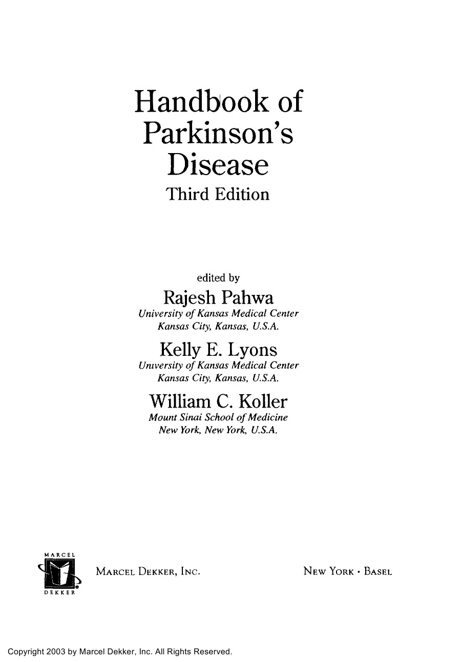 Handbook Of Parkinson's Disease