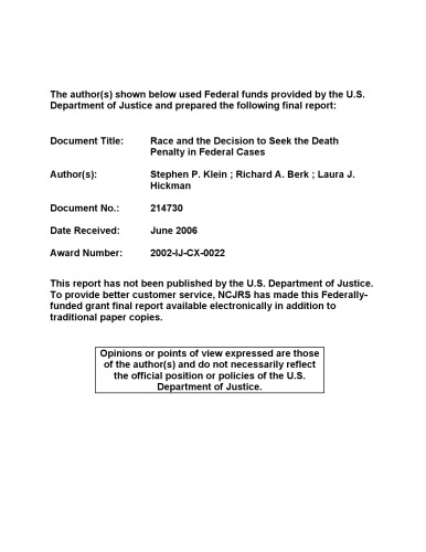 Race and the decision to seek the death penalty in federal cases