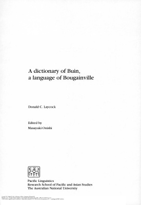 A Dictionary Of Buin, A Language Of Bougainville