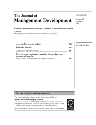 The journal of management development. Vol. 22, No. 3, Executive development : meeting the needs of top teams and boards