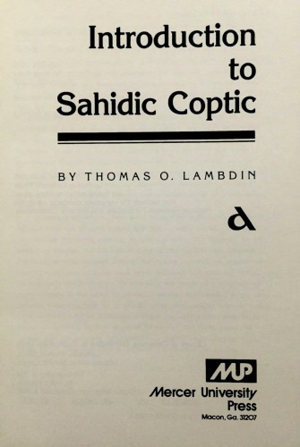 Introduction to Sahidic Coptic