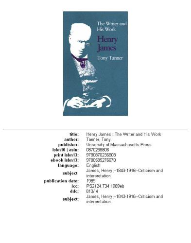 Henry James The Writer And His Work