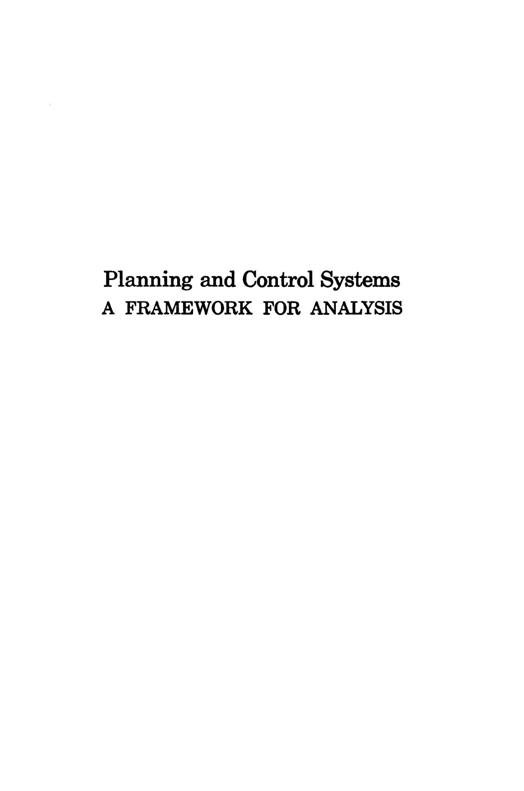 Planning and Control Systems