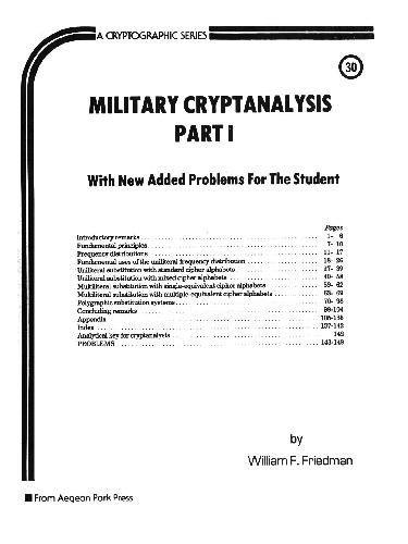 Military Cryptanalysis, Part I