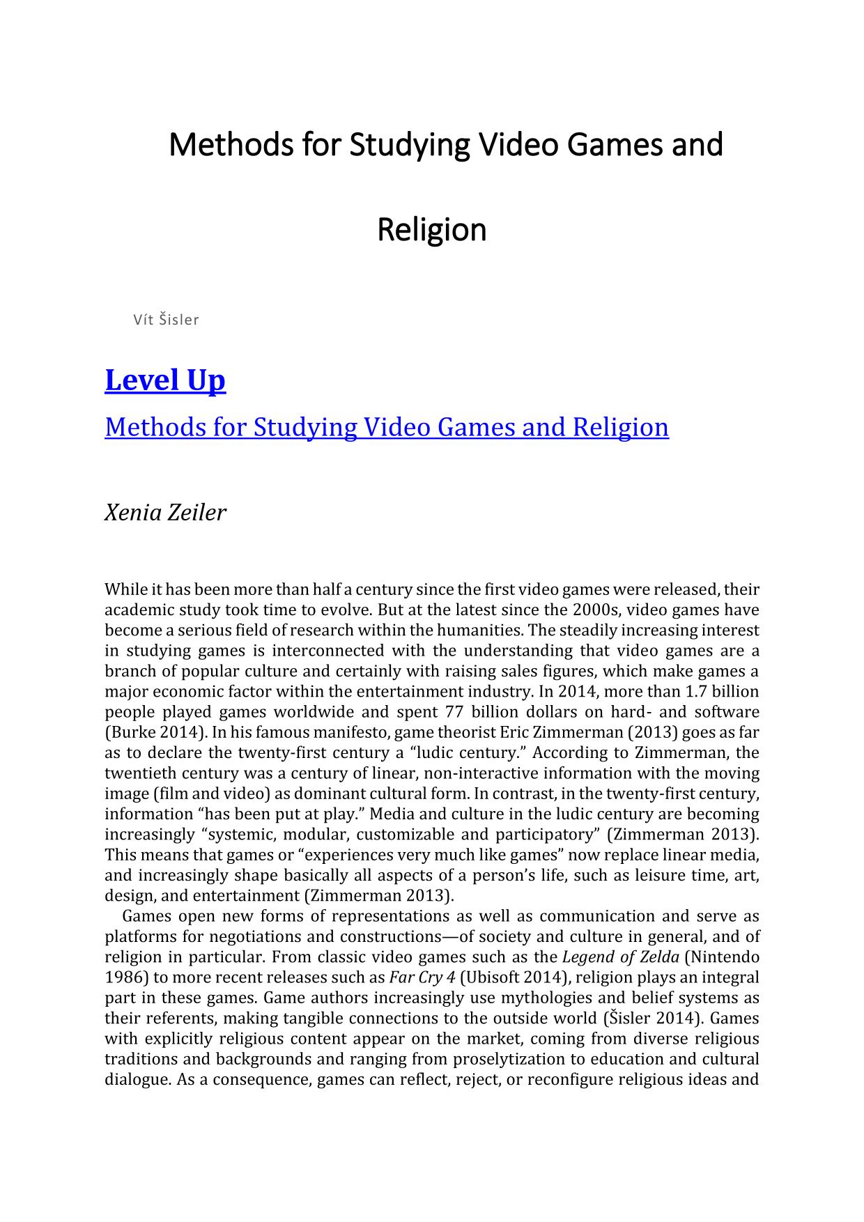 Methods for Studying Video Games and Religion