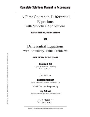 A First Course in Differential Equations with Modeling Applications Solutions Manual 11 ed