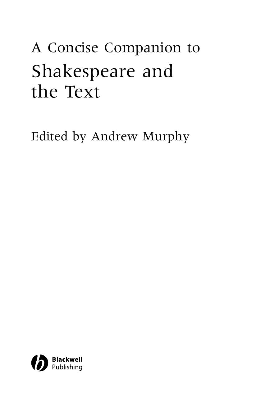 A Concise Companion to Shakespeare and the Text