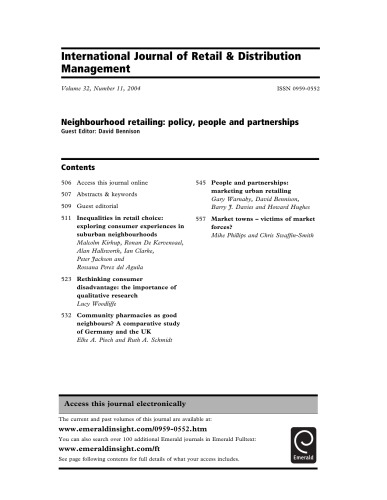 Neighbourhood retailing : policy, people and partnerships I