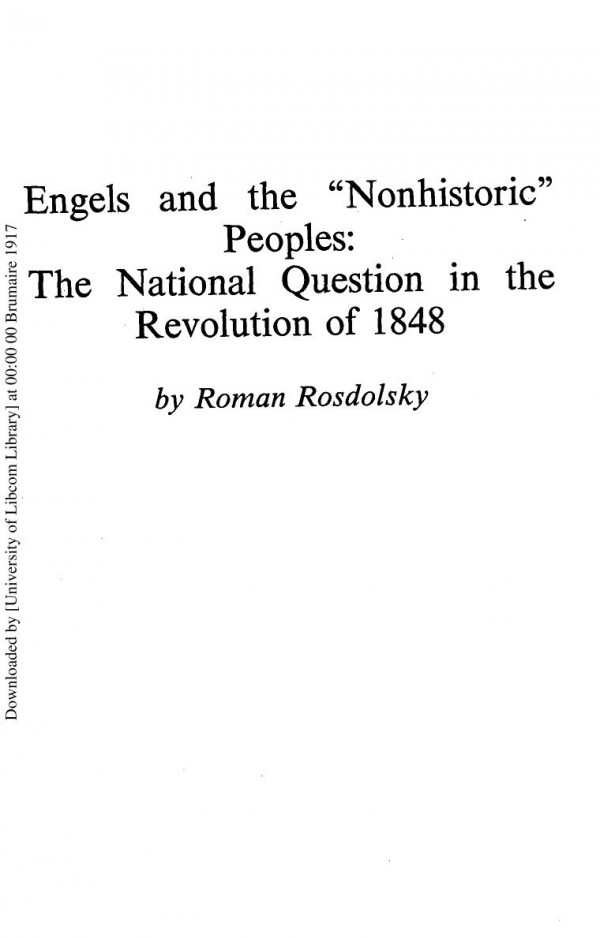 Engels and the &quot;Nonhistoric&quot; Peoples