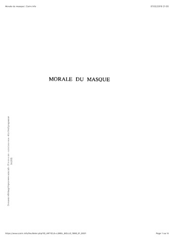 Morale du masque : Merveilleux, Zazous, Dandys, Punks, etc