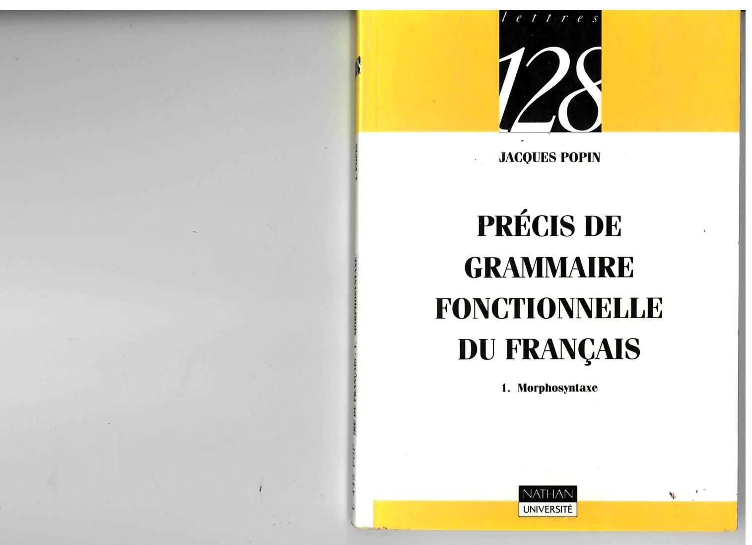 Précis De Grammaire Fonctionnelle Du Français