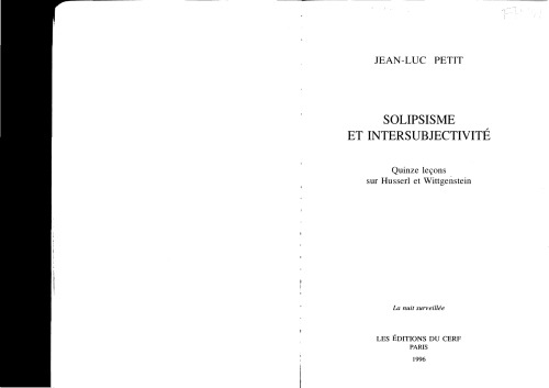 Solipsisme Et Intersubjectivite