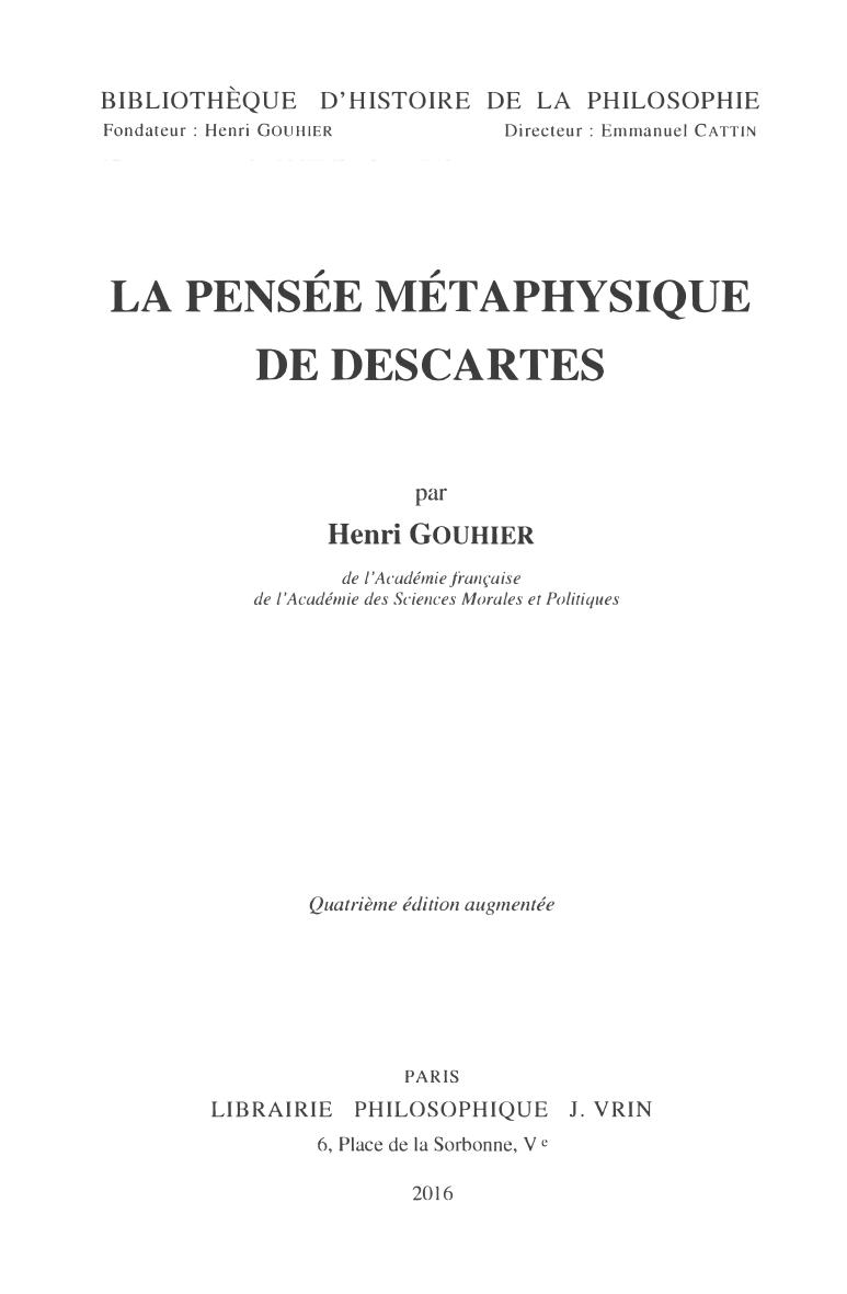 La Pensee Metaphysique de Descartes