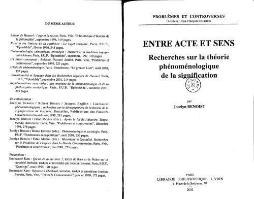 Entre Acte Et Sens. La Theorie Phenomenologique De La Signification