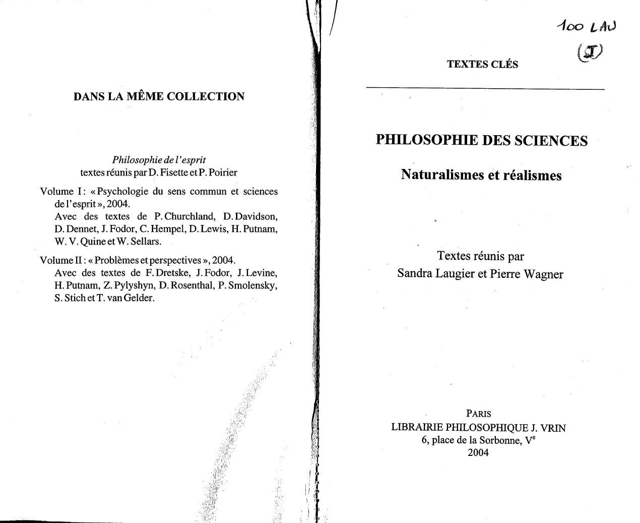 Textes Cles de Philosophie Des Sciences