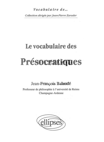 Le vocabulaire des présocratiques