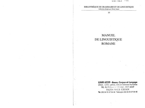 Manuel de linguistique romane