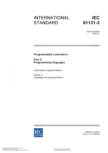 Programmable controllers. Part 3, Programming languages = Automates programmables. Partie 3, Langages de programmation.