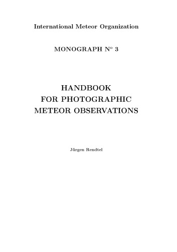 Handbook for photographic meteor observations