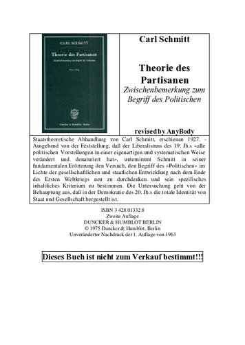 Theorie des Partisanen : Zwischenbemerkung zum Begriff des Politischen