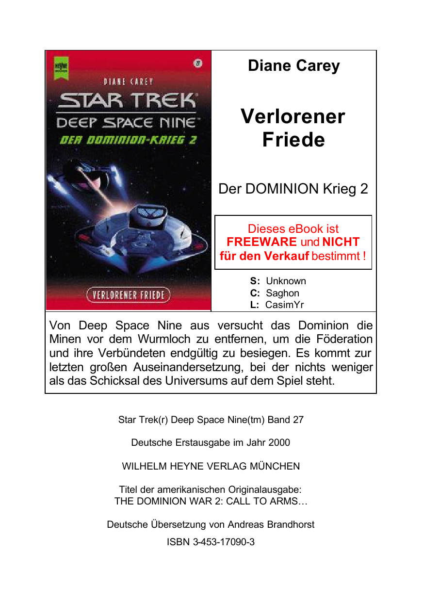 Star Trek. Deep Space Nine. Der Dominion  Krieg 2. Verlorener Friede