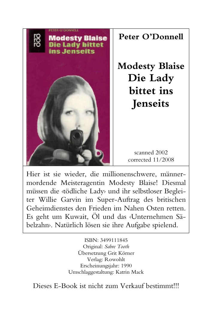 Modesty Blaise, die Lady bittet ins Jenseits Roman