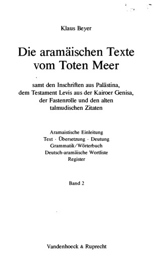 Die Aramaischen Texte Vom Toten Meer Band 2